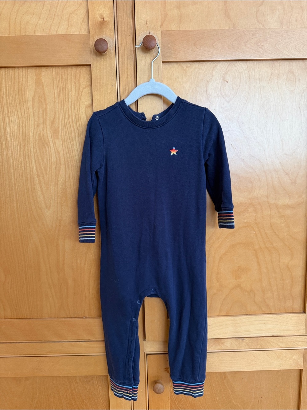 Classic Navy Long-Sleeve Baby One-Piece with Star Accent
